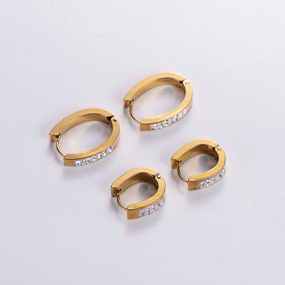 12 Pairs Casual Classic Style Geometric Plating Inlay Stainless Steel Rhinestones 18k Gold Plated Earrings