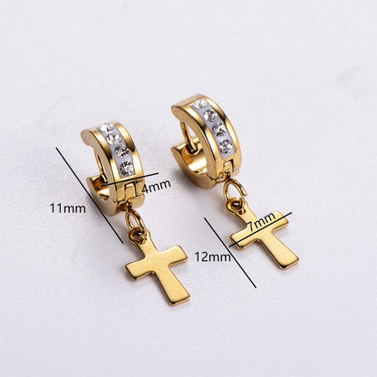 12 Pairs Casual Cross Plating Inlay Stainless Steel Zircon 18K Gold Plated Drop Earrings