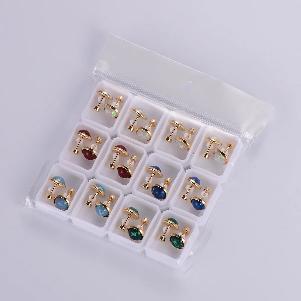 12 Pairs Casual Cute Simple Style Animal Devil's Eye Fruit Sequins Plating Inlay Stainless Steel Acrylic Turquoise Shell 18k Gold Plated Ear Studs