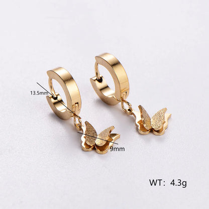 12 Pairs Casual Elegant Butterfly Plating Stainless Steel 18k Gold Plated Drop Earrings