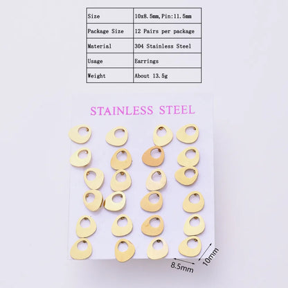 12 Pairs Casual Modern Style Simple Style Triangle Geometric Oval Handmade Polishing Laser 304 Stainless Steel Gold Plated Ear Studs