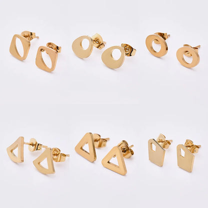 12 Pairs Casual Modern Style Simple Style Triangle Geometric Oval Handmade Polishing Laser 304 Stainless Steel Gold Plated Ear Studs