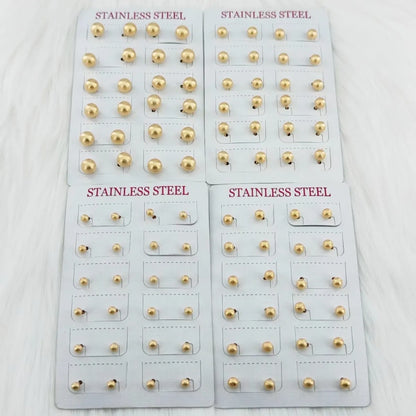 12 Pairs Casual Simple Style Classic Style Round Beads Plating 304 Stainless Steel Gold Plated Ear Studs