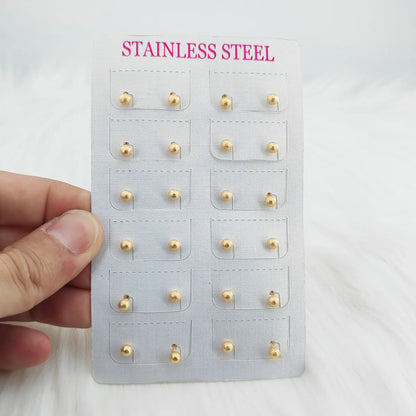 12 Pairs Casual Simple Style Classic Style Round Beads Plating 304 Stainless Steel Gold Plated Ear Studs