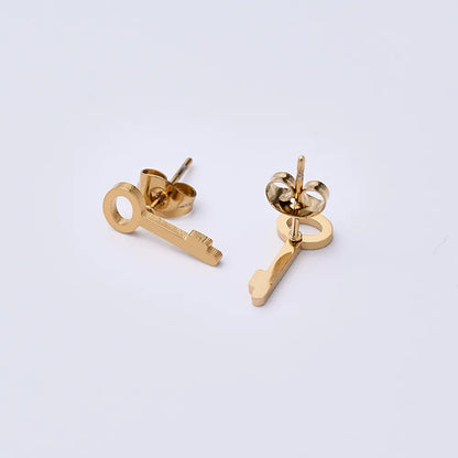 12 Pairs Cute Wedding Romantic Key Lock Handmade Polishing Laser 304 Stainless Steel Gold Plated Ear Studs