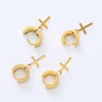 12 Pairs Hip-hop Cross Stainless Steel Three-dimensional Drop Earrings