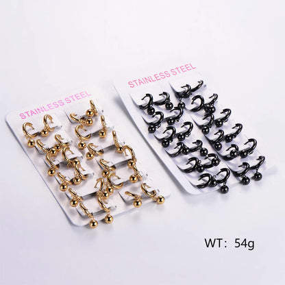 12 Pairs Hip-hop Retro Solid Color Plating Stainless Steel 18k Gold Plated Drop Earrings