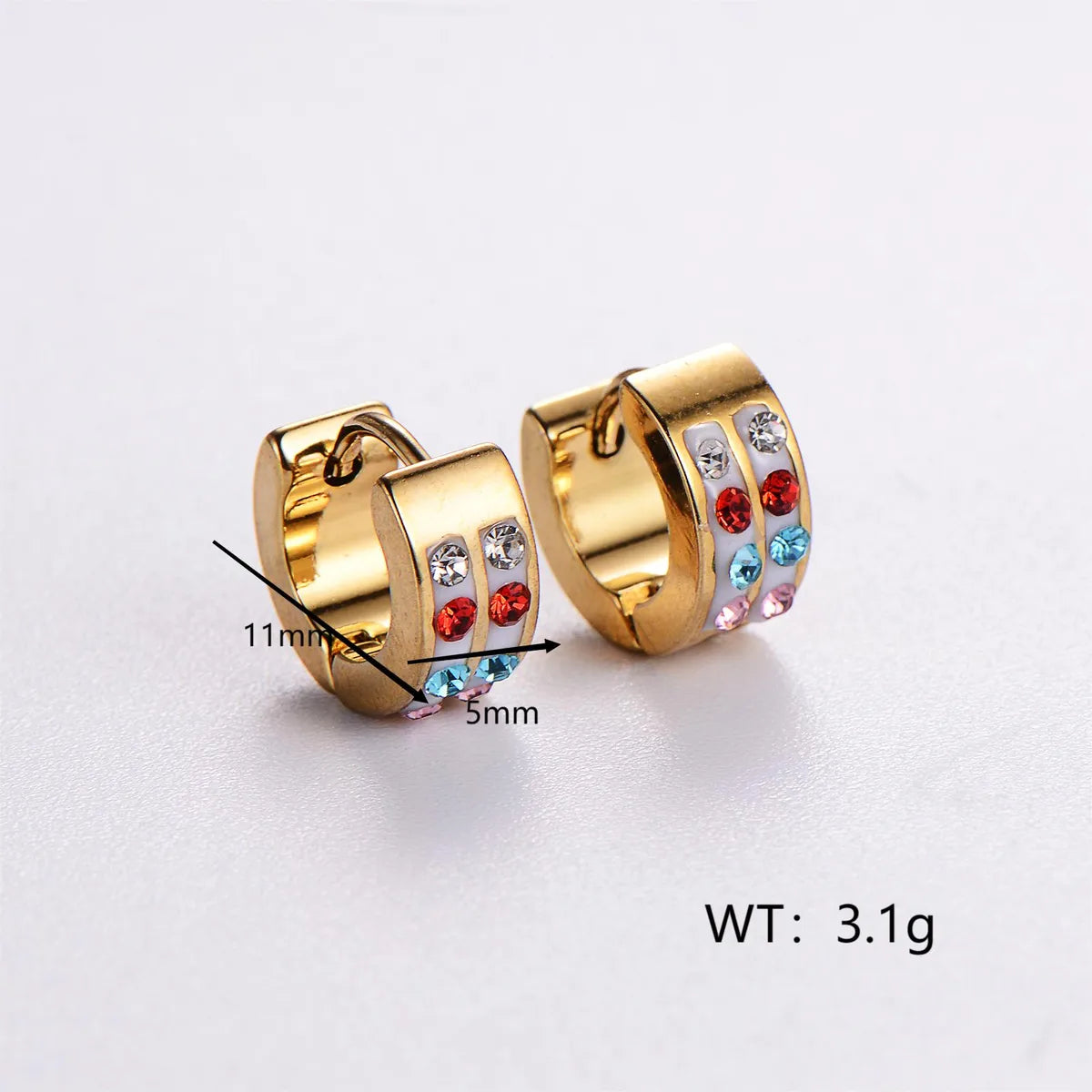 12 Pairs Simple Style Classic Style Solid Color Plating Inlay Stainless Steel Rhinestones 18K Gold Plated Earrings