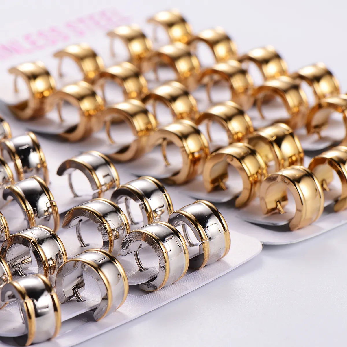 12 Pairs Simple Style Commute Solid Color Plating Stainless Steel 18k Gold Plated Earrings