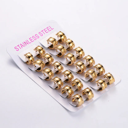 12 Pairs Simple Style Commute Solid Color Plating Stainless Steel 18k Gold Plated Earrings