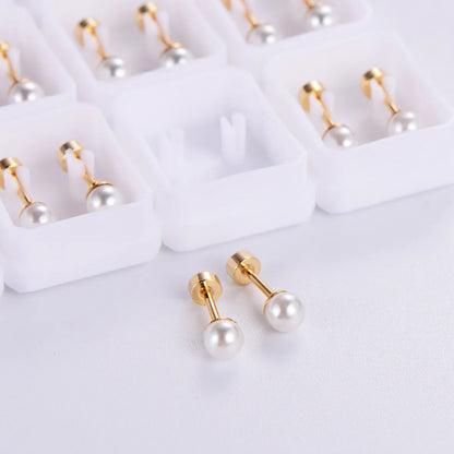 12 Pairs Simple Style Pearl Chrysanthemum Butterfly Plating Stainless Steel 18k Gold Plated Ear Studs