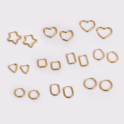 12 Pairs Simple Style Solid Color Asymmetrical Plating Stainless Steel 18k Gold Plated Hoop Earrings