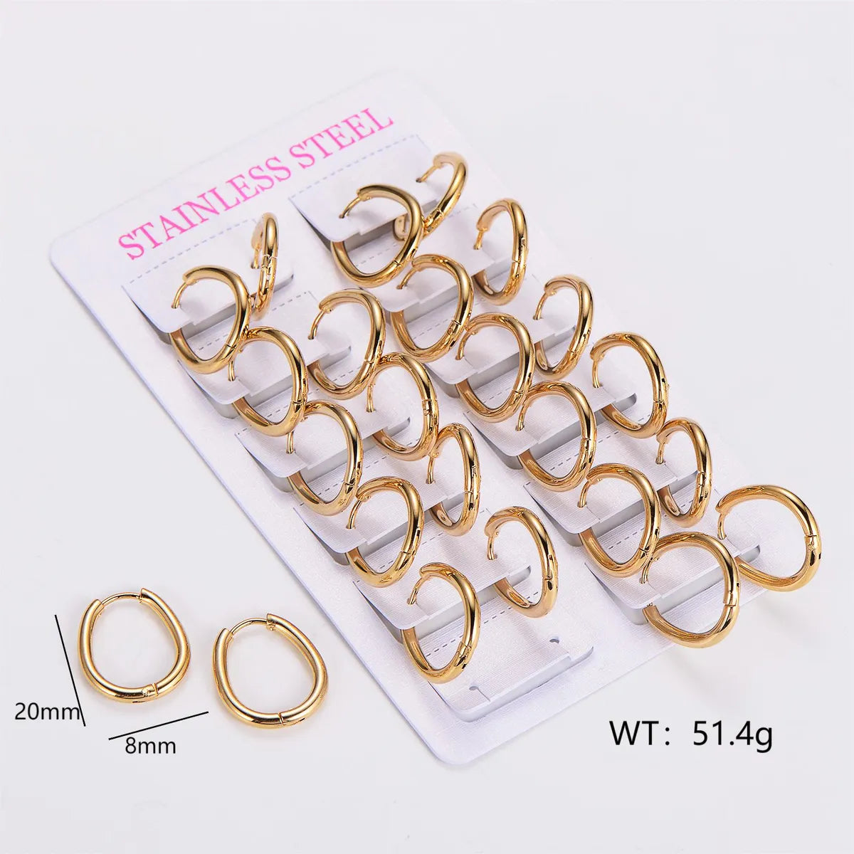 12 Pairs Simple Style Solid Color Asymmetrical Plating Stainless Steel 18k Gold Plated Hoop Earrings