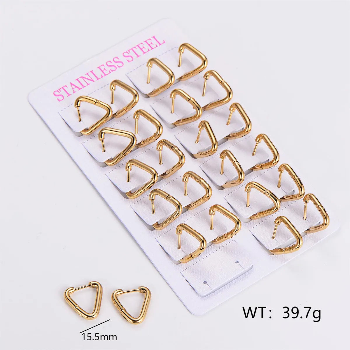 12 Pairs Simple Style Solid Color Asymmetrical Plating Stainless Steel 18k Gold Plated Hoop Earrings