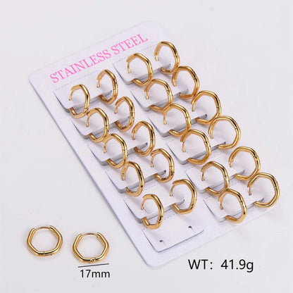 12 Pairs Simple Style Solid Color Asymmetrical Plating Stainless Steel 18k Gold Plated Hoop Earrings