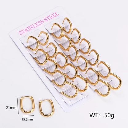 12 Pairs Simple Style Solid Color Asymmetrical Plating Stainless Steel 18k Gold Plated Hoop Earrings