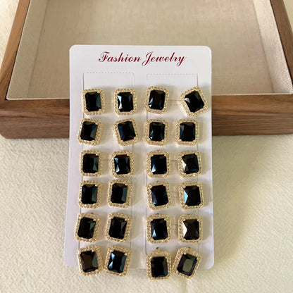 12 Pieces 1 Set Elegant Retro Square Inlay Copper Zircon Ear Studs