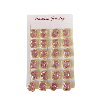 12 Pieces 1 Set Elegant Retro Square Inlay Copper Zircon Ear Studs