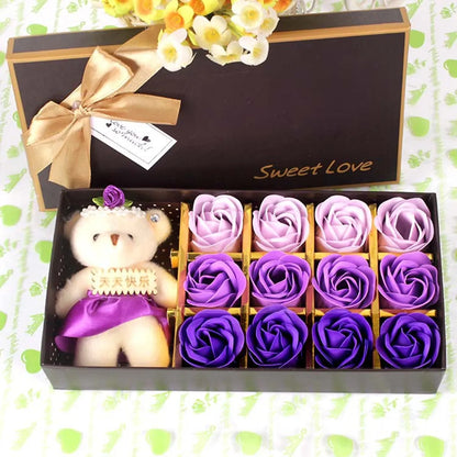 12 Roses Soap Flower Gift Box Plus Bear Valentine&#39;S Day Children&#39;S Day Small Gift Birthday Gift Graduation Gift