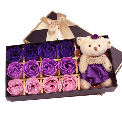 12 Roses Soap Flower Gift Box Plus Bear Valentine&#39;S Day Children&#39;S Day Small Gift Birthday Gift Graduation Gift