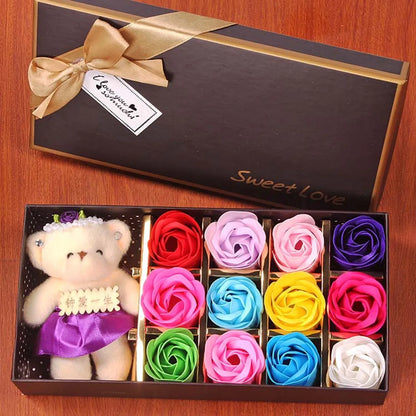 12 Roses Soap Flower Gift Box Plus Bear Valentine&#39;S Day Children&#39;S Day Small Gift Birthday Gift Graduation Gift