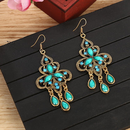 1 Pair Ethnic Style Water Droplets Metal Plating Inlay Artificial Gemstones Women's Drop Earrings