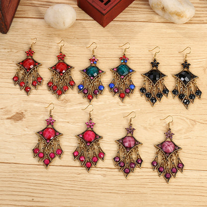 Ethnic Geometric Hollow Contrast Color Diamond-shaped Water Drop Earrings Wholesale