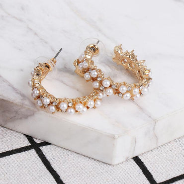 Geometric Earrings Pearl Alloy Diamond Earrings