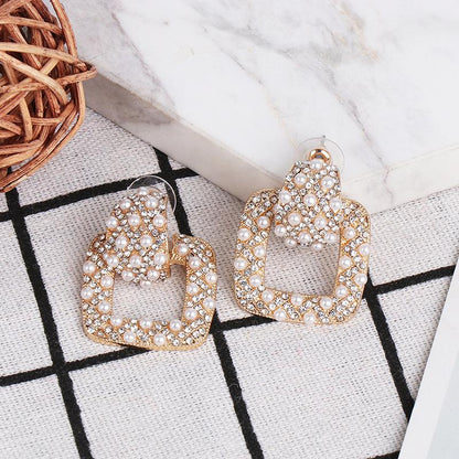 Geometric Earrings Pearl Alloy Diamond Earrings