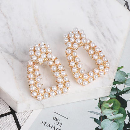 Geometric Earrings Pearl Alloy Diamond Earrings