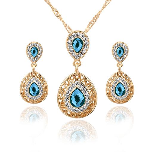 Womens Electroplating Alloy Water Drop Pendant Jewelry Three-piece Pj190422118732