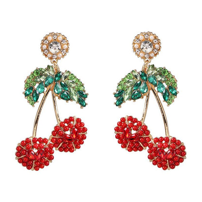 Womens Cherry Rhinestone Alloy Earrings Nhjj126368