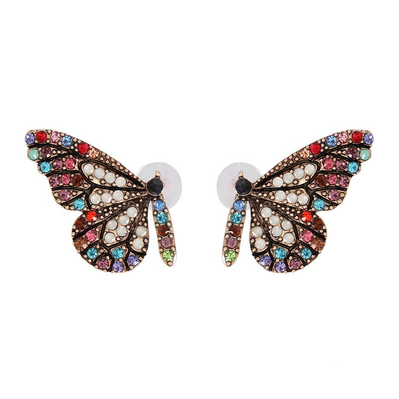 Womens Butterfly Rhinestone Alloy Earrings Nhjj126423