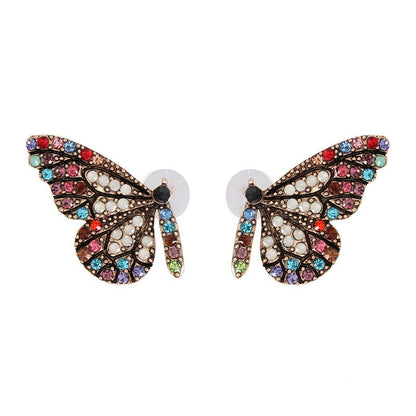 Womens Butterfly Rhinestone Alloy Earrings Nhjj126423