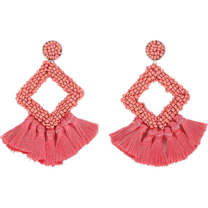 Fashion Woven Color Tassel Beads Earrings Nhjq141832