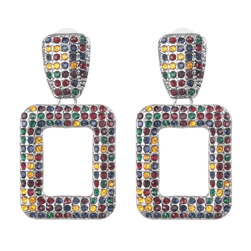 New Geometric Stained Glass Rhinestone Stud Earrings Nhjj142139