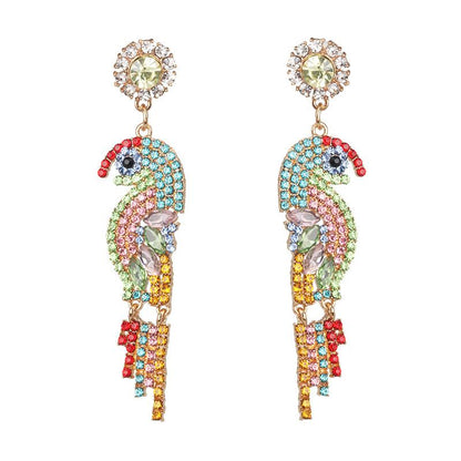 Colorful Rhinestone-studded Bird Earrings Nhjj142144