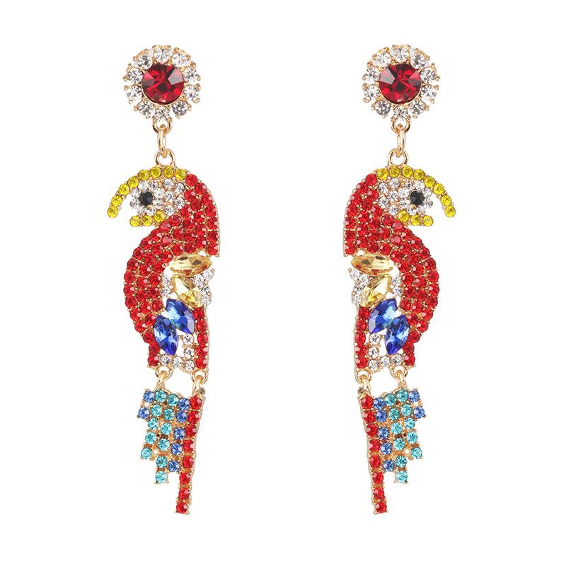 Colorful Rhinestone-studded Bird Earrings Nhjj142144