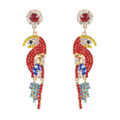 Colorful Rhinestone-studded Bird Earrings Nhjj142144