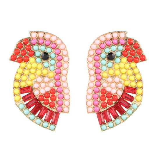 Colorful Rhinestone-studded Bird Earrings Nhjj142145