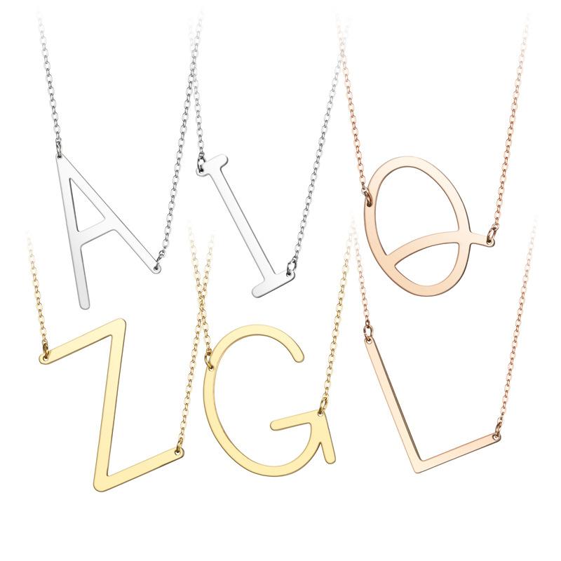 New 26 English Alphabet Titanium Steel Necklace Nhtp143476