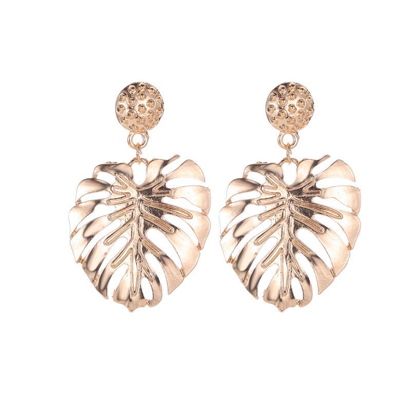 Fashion Leaves Hollow Feather Stud Earrings Nhcu146601