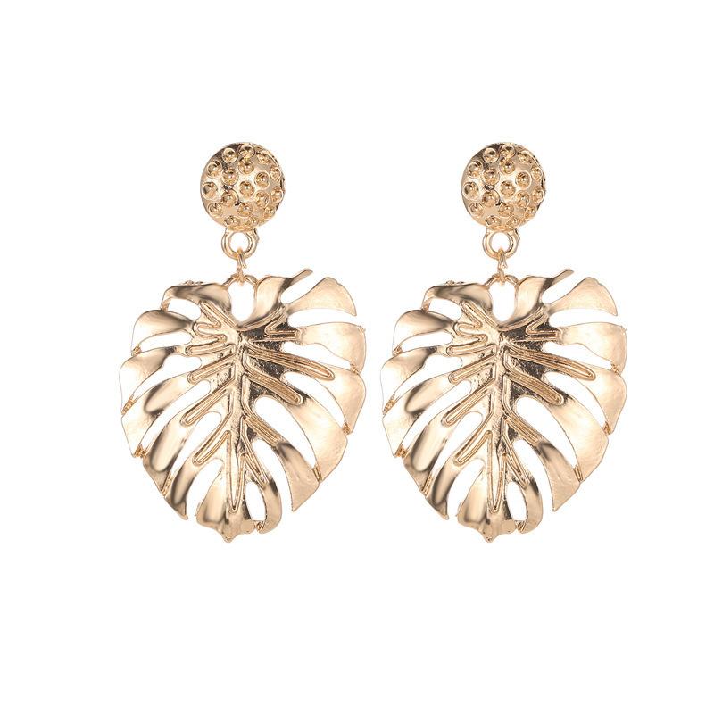 Fashion Leaves Hollow Feather Stud Earrings Nhcu146601