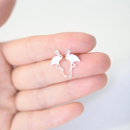 Hand-drawing Red-crowned Crane Alloy Plating Stud Earrings Gold And Silver Rose Golden Nhcu149815