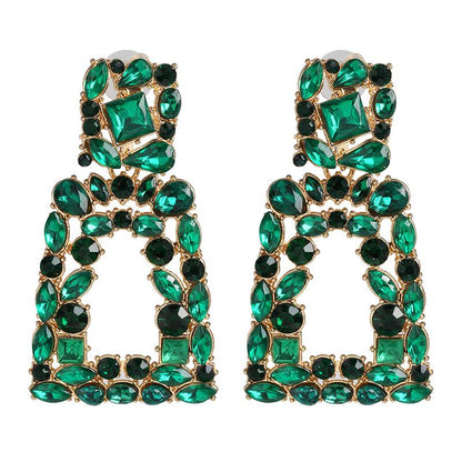 New Geometric Color Diamond-studded Hollow Earrings Nhjj149817