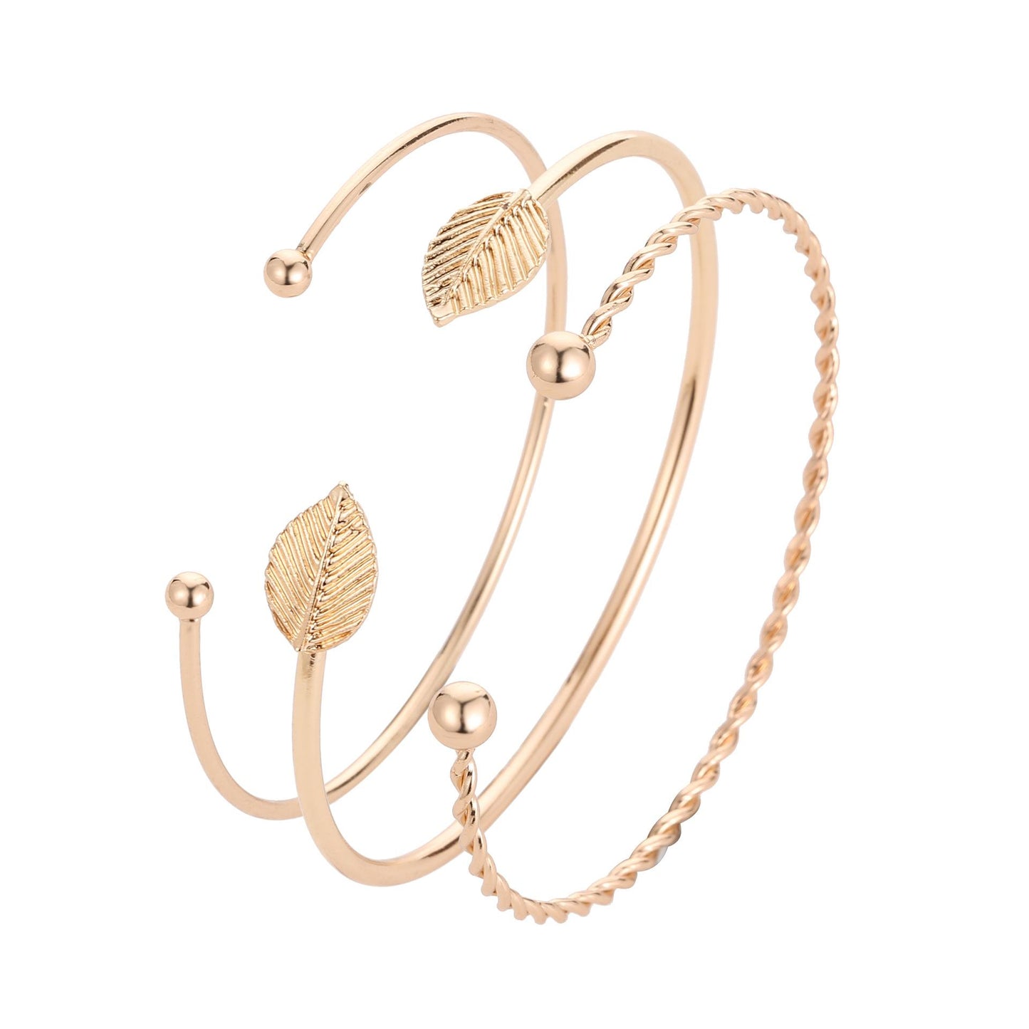 Fashion Twist Leaf Three-piece Geometric Open Bracelet Nhdp150014