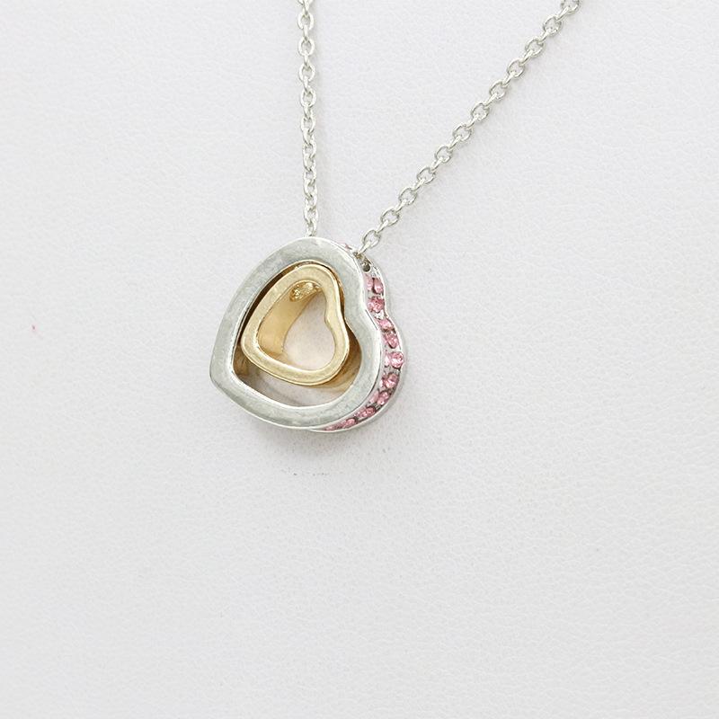 Korean Version Of The Double Heart Artificial Gem Double-layer Peach Heart Clavicle Crystal Necklace Nhdp150120