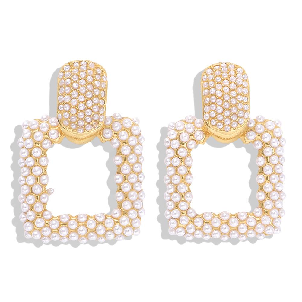 Fashion Diamond Pearl Alloy Flower Earrings Nhjq150523