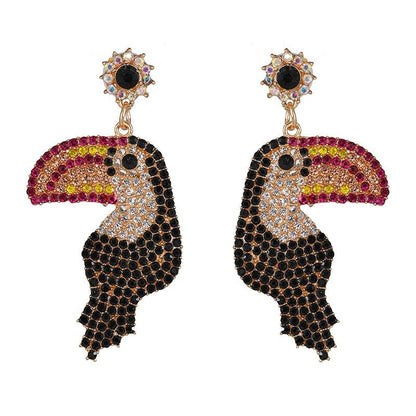 Colored Diamond-studded Woodpecker Stud Earrings Nhjj154488