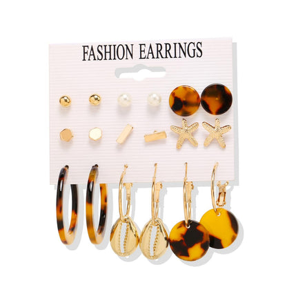 Vintage Acetate Sheet Metal Shell Earrings Set 9 Pairs Nhpj155979